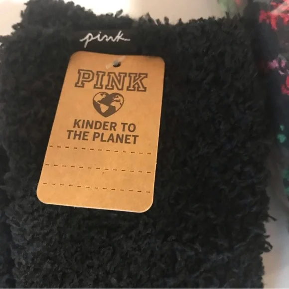 NWT VICTORIA SECRET/PINK
FUZZY MID-CALF SOCKS-2 PAIR-BLACK and MULTICOLORED - Picture 2 of 3